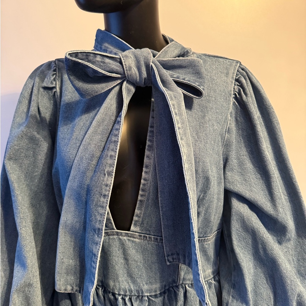 ASOS Blue Denim Dress with Bow Accent - Picture 3 of 8